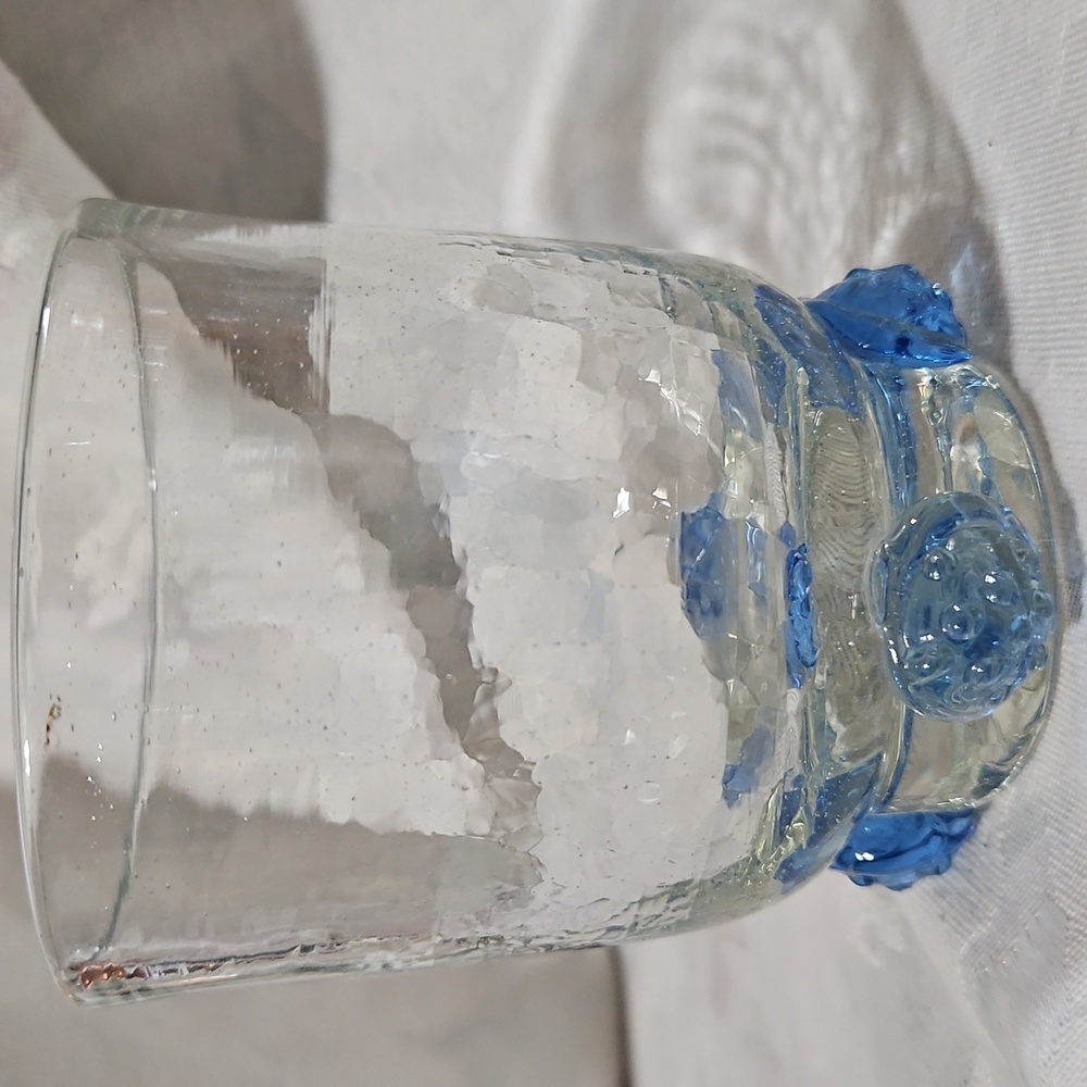 BLENKO ART GLASS Vintage Tumbler-Clear Finish-Blue Glass Prunts